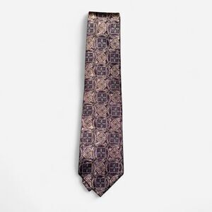 Vintage 90s Bill Blass Purple and Tan Geometric Print Neck Tie